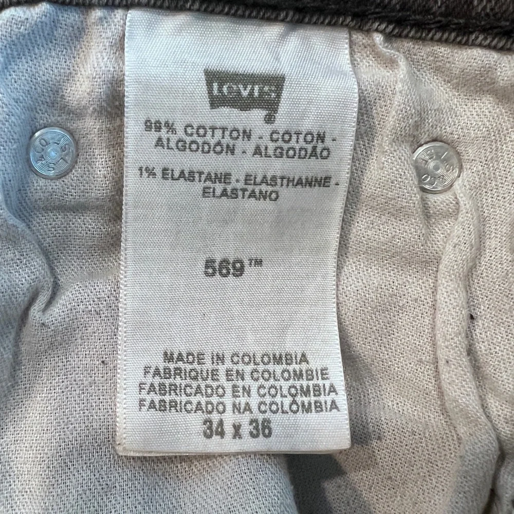 Levis 569 Loose Straight Fit Jeans‎ Mens 34x36 Black Wash Denim Pants READ